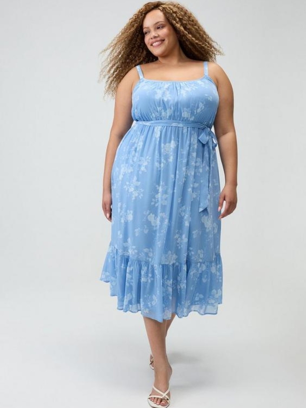 torrid Sky Blue Floral Tie-Waist Midi Dress Size 0X